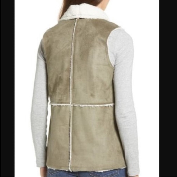 Caslon Reversible Faux Shearling & Vegan Suede Drape Lapel Pocket Patch Vest SzS - Picture 5 of 16
